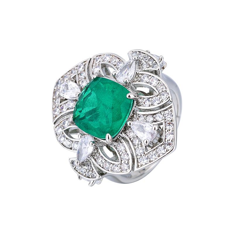 Jewelry Copper Bottom Gold-Plated Simulation Color Treasure Square Temperament Luxury Ring Women 10 * 10