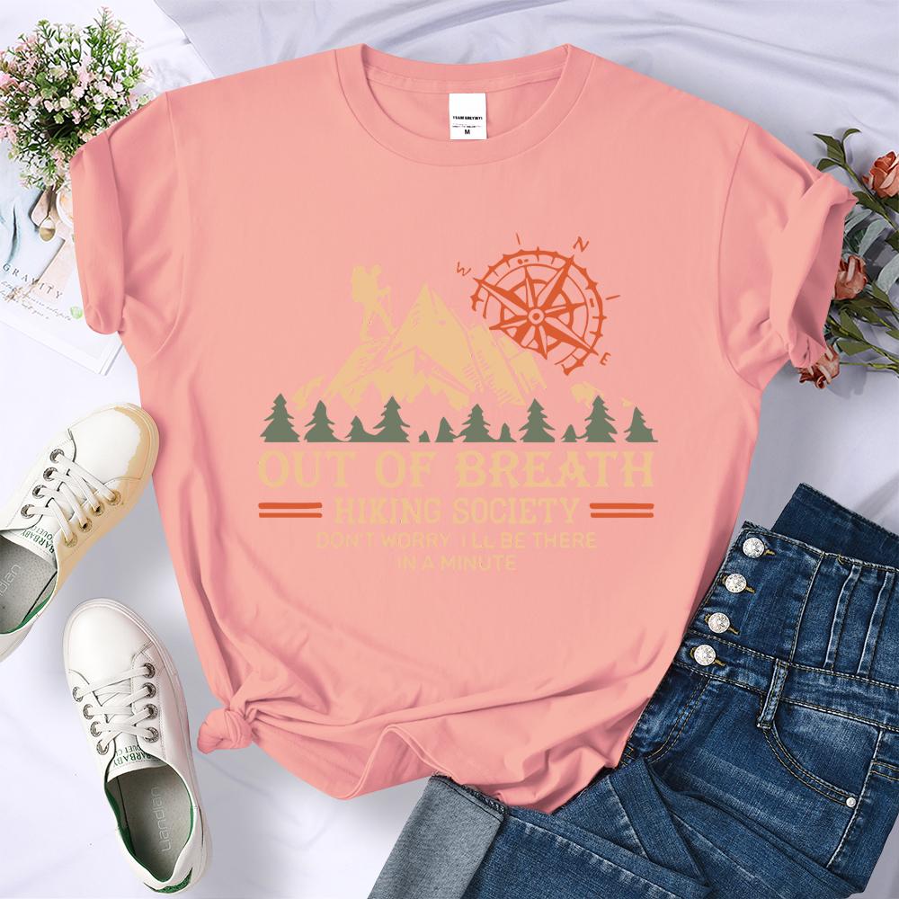 Hiking Society Printing T Shirt Female Summer Fashion Loose Clothes All-Match Street Breathable Short Sleeve Casual Woman Top