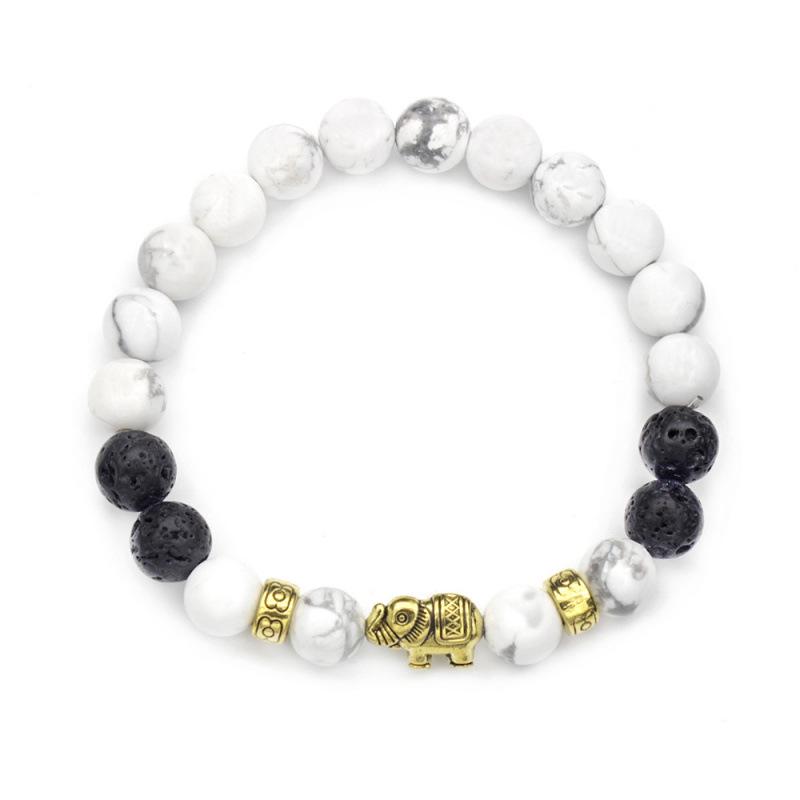 White Turquoise Elephant Bracelet - 8mm Jewelry Accessory