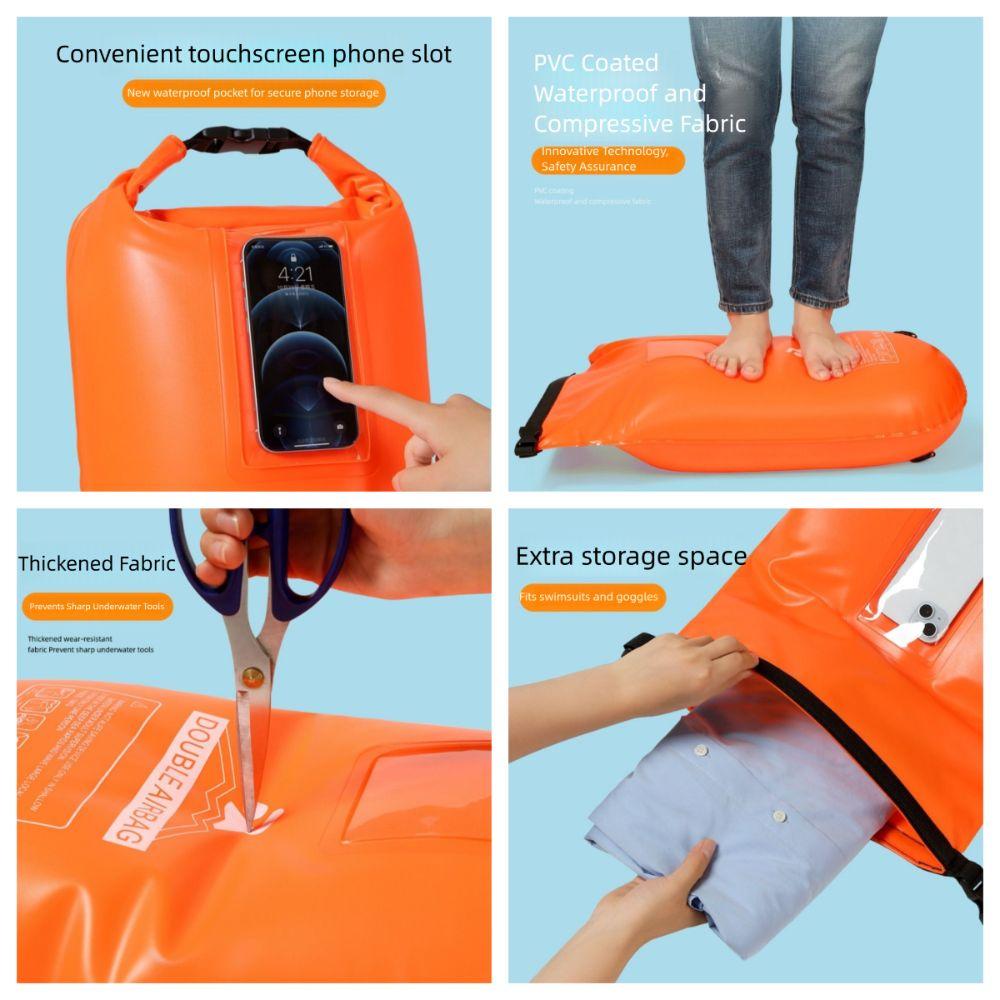 Dvojitý nafukovací plavecký vak s airbagem Vysoce viditelný Voděodolný Bezpečnostní plovák Nastavitelný bederní popruh Znovu použitelný