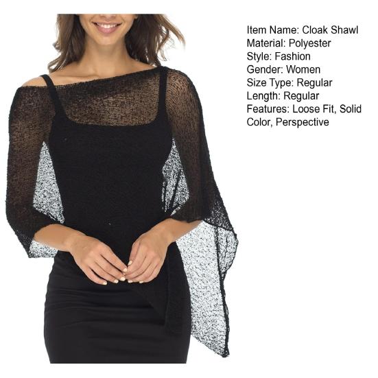 Women Cloak Shawl Mesh Wrap with Pullover Sweater Travel Wrap-around Hem Lightweight Summer Clothing