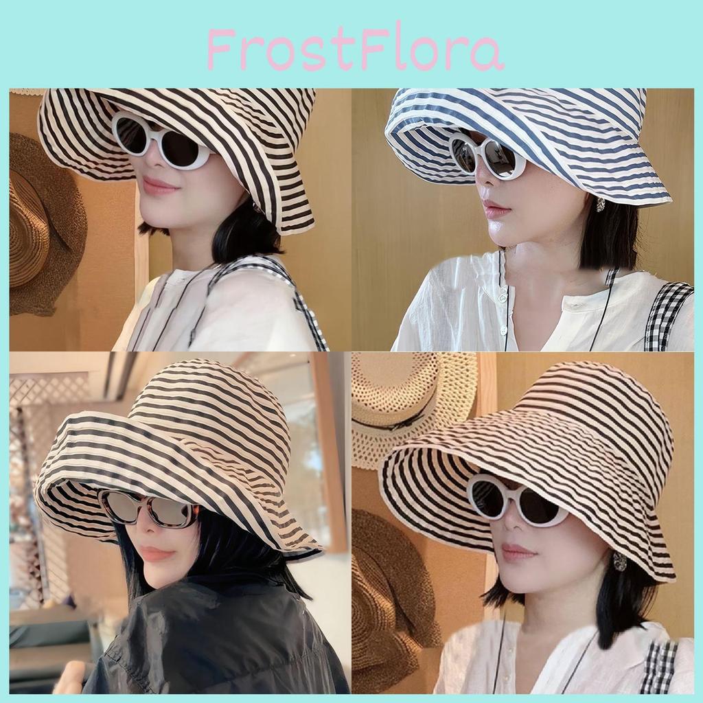 Foldable Women Striped Sun Bucket Hat Fashion Summer Sunshade Cap Breathable