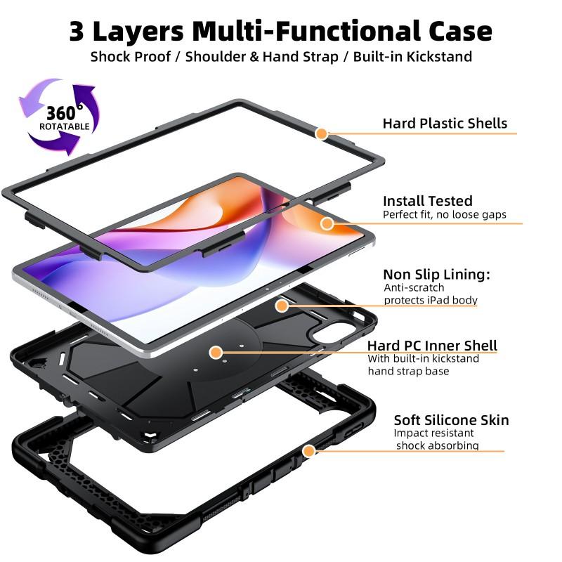 Redmi Pad Pro 12.1 Inch Protective Case With 360 Rotating Stand Shockproof Silicone PC Hybrid Cover Handheld Use
