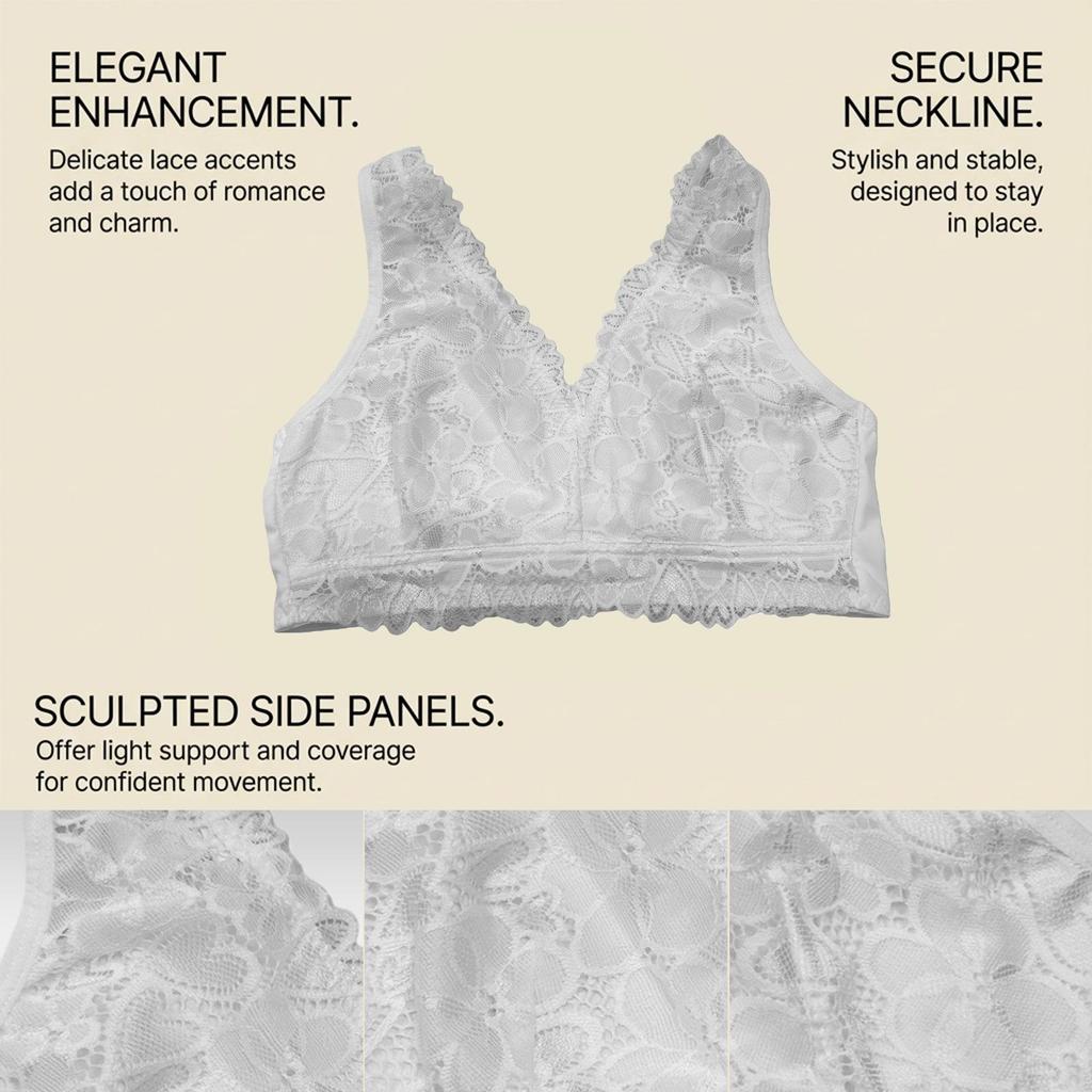 Zeriluna Lace V-neck Push-up Bra: Sexy, Skin-friendly, Breathable, Seamless, Comfortable, Fashionable Design with Beautiful Back.
