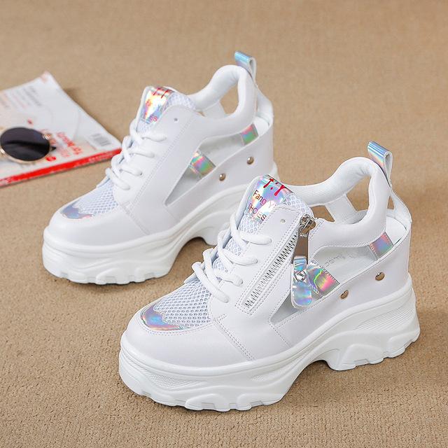 Summer Women Sneakers Mesh High Platform Trainers White Shoes 9CM Heels Wedges Sandals Breathable Woman Casual Outdoor Shoe