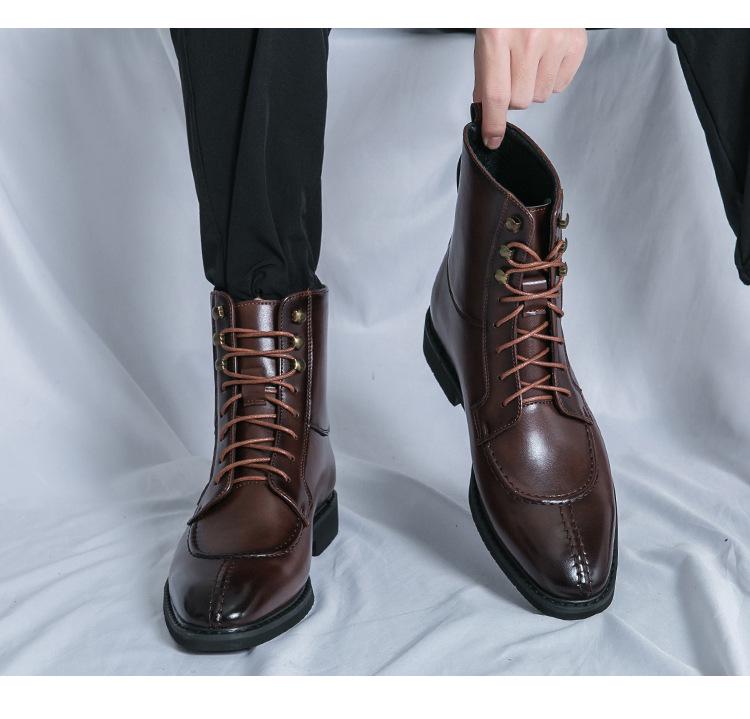 Pánská móda Podzimní šněrovací kožené kotníkové boty se špičatou špičkou - Nadměrná velikost Formální & Ležérní boty s vysokým svrškem