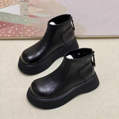Kurzstiefel Damen Herbst und Winter neue kleine weiche Leder bequeme Baumwollschuhe dicke Sohle erhöhend warm Martin Stiefel