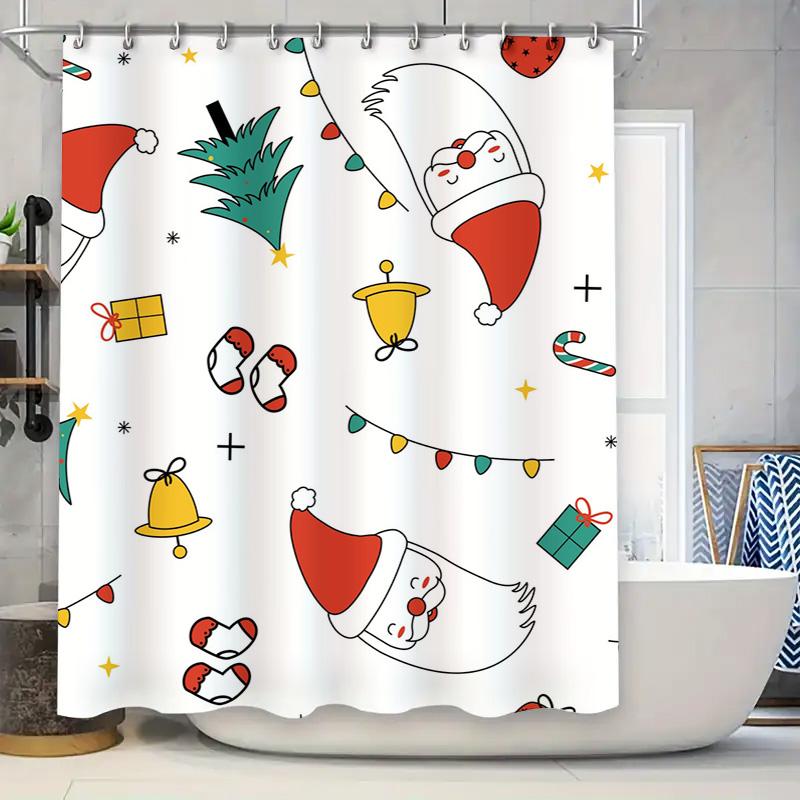 Tu Christmas Shower Curtain Festive Holiday Waterproof Bathroom Decor Farmhouse Merry Xmas Pattern Fabric Backdrop Festive Home