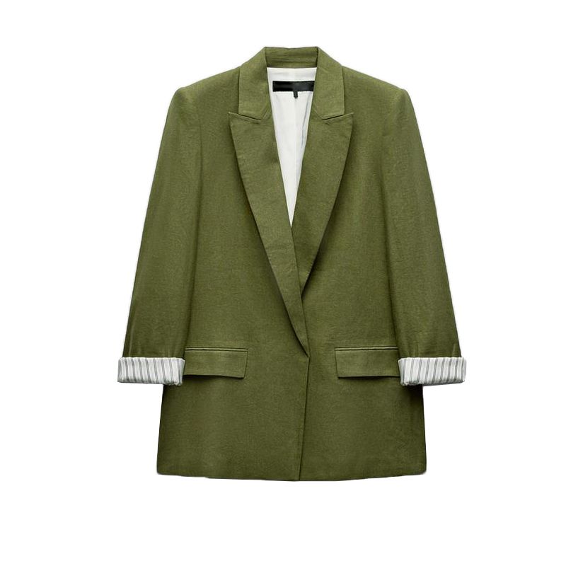 

Весна Новые Повседневные Лацканы Смесь Льна Подворачивающиеся Рукава Кардиган Блейзеры 2753530 2753330 Deep khaki L