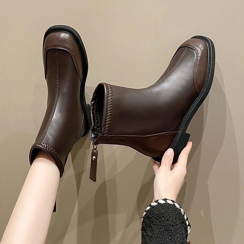 Fashion Women Platform Ankle Boots British Style Fashion Back Zipper Soft Leather  Chelsea Boots Woman Autumn Thick Sole Short Booties
