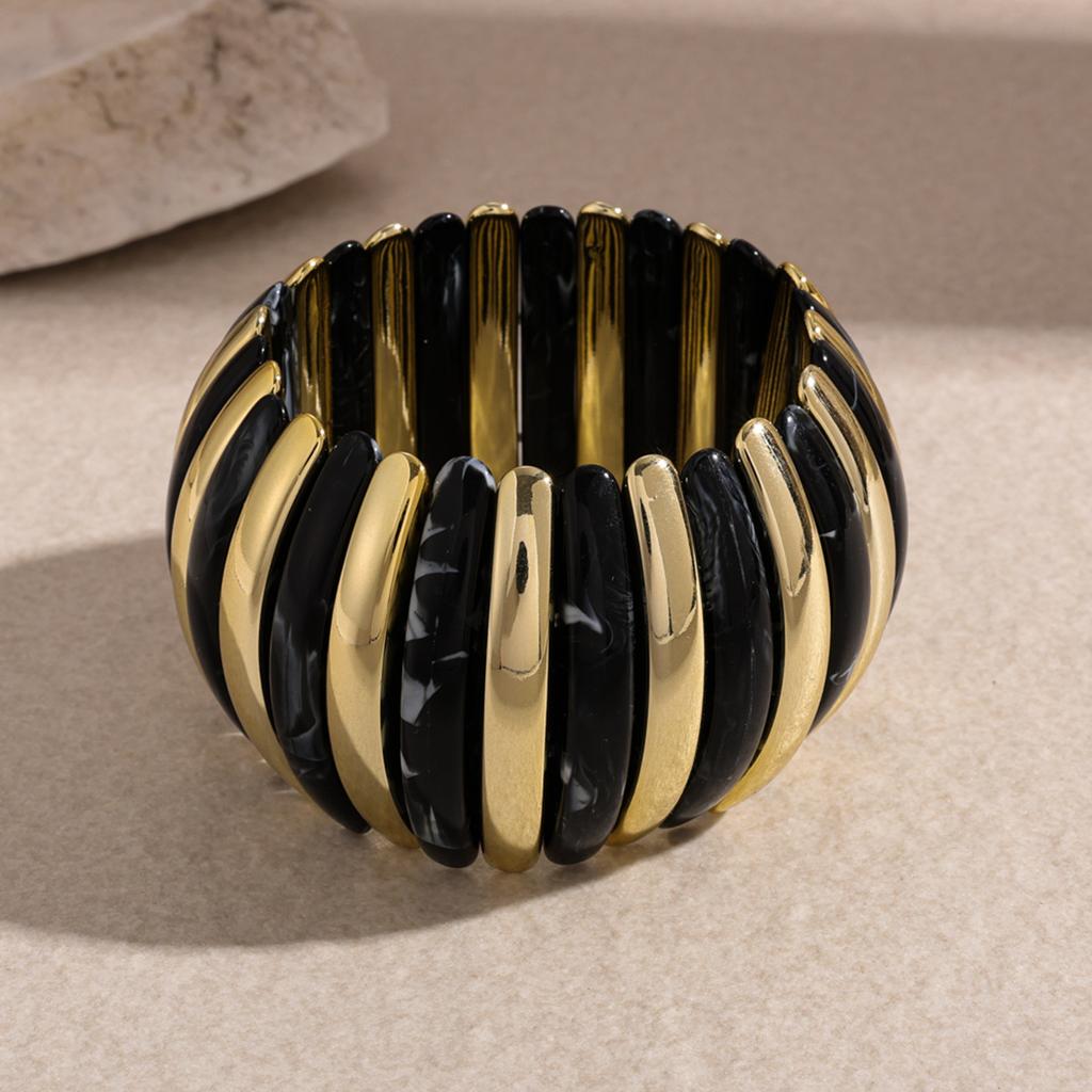 7 Styles Vintage Thick Resin Acrylic Bangles for Women Geometric Wide Chunky Elastic Bracelets Wood Bangle Metal Hand Jewelry