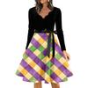 Women's Casual Fashion V Neck Long Sleeve Printed Vintage Long Dress