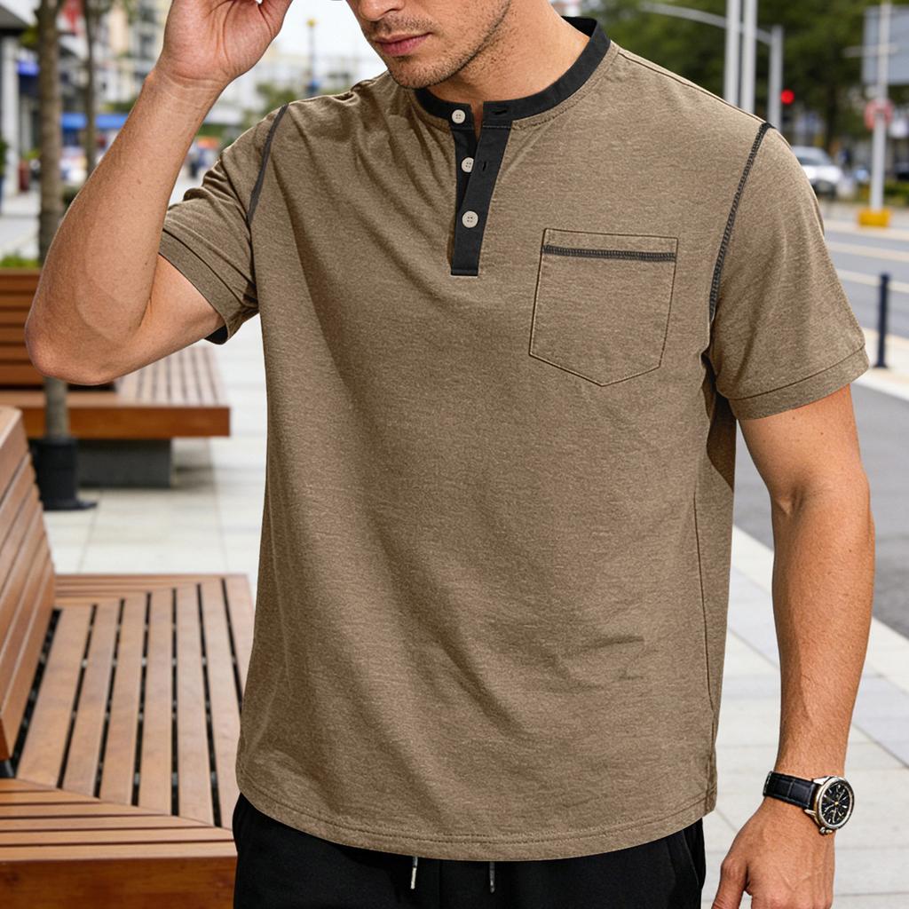 Herren Kurzarm Hemd mit Kragen Colorblock Lässig