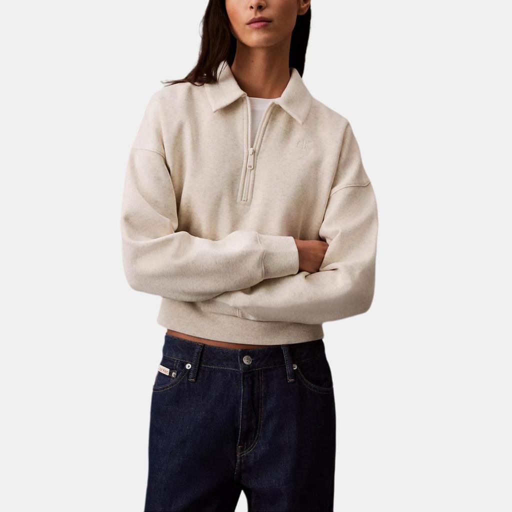 Calvin Klein Casual Loose Fit Long Sleeve Pullover Women Tops Oatmeal 47A232G-051
