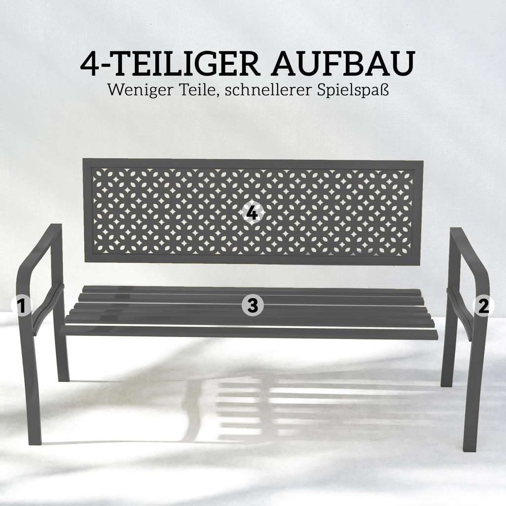 Garden Bench 2-Seater Metal Weatherproof Outdoor Bench with Rust-Resistant Backrest, Geometric up to 240 kg