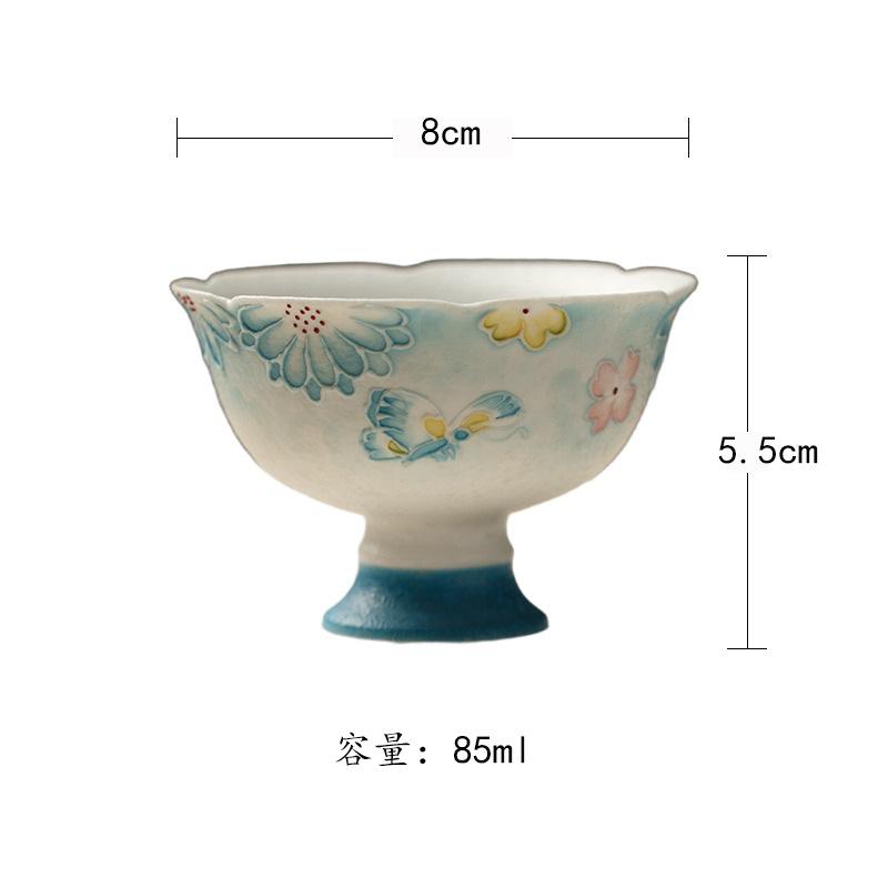 

85ml Blue Hand-painted Floral Teacup Creative Tea Bowl Beautiful Tea Cup Tea-tasting Fragrance Cup Jianzhan Master Cups Cafes As Your Choose