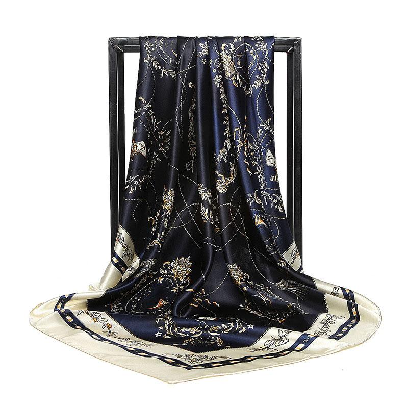 New Women Silk Scarf For Neck Hair Designer Bag Warp Soft Neckerchief Hijab Headscarf Female Foulard Print Paisley Scarf 90*90cm
