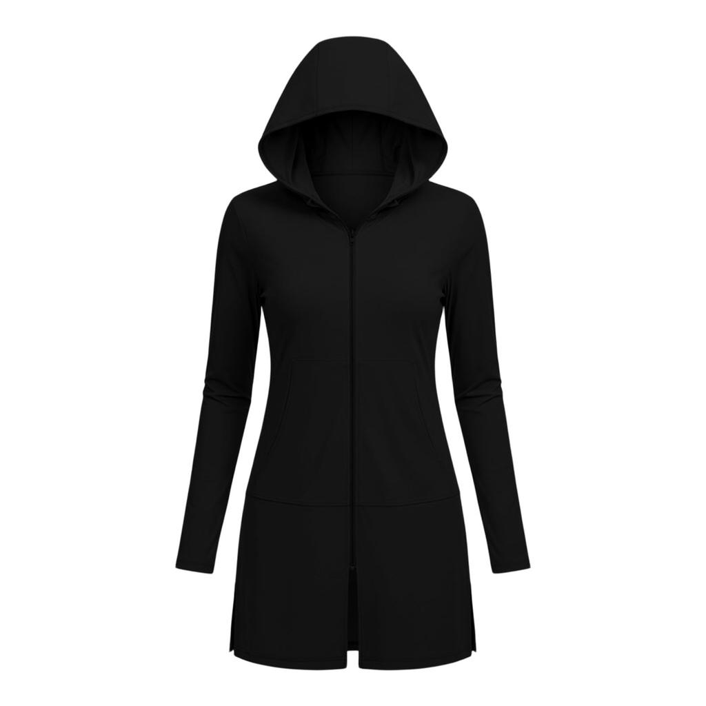 Women Hooded Loose Fit Sun Cardigan Long Sleeve Lightweight Casual Outerwear with Zipper Front Pockets for Daily Wear
