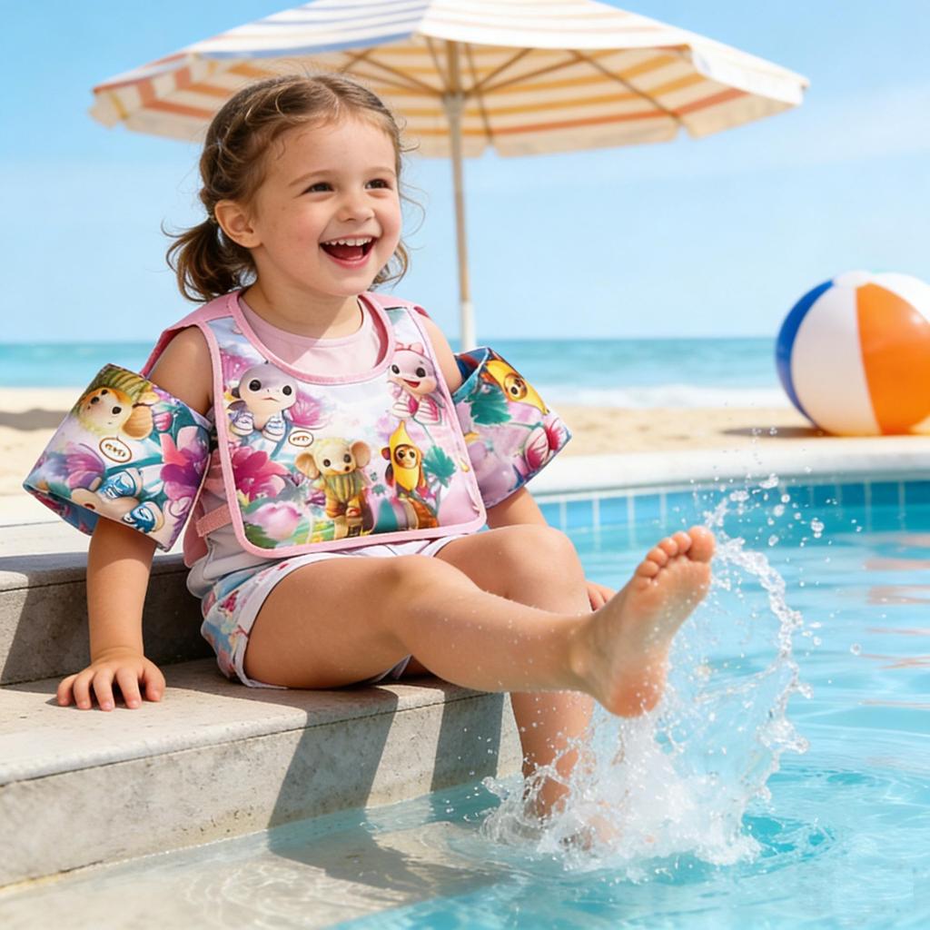 Cartoon Kids' Swimsuit & Water Play Gear: Armbands, Floats, Swim Rings, Life Jackets, Water Sleeves, Buoyancy Vests.