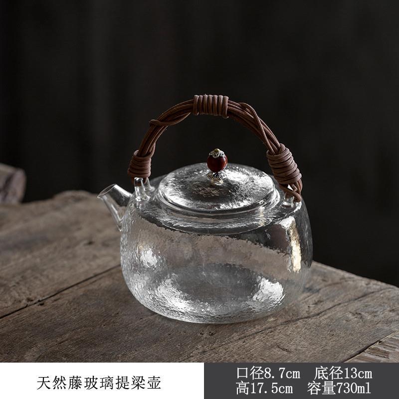 

Japanese Style Glass Teapot Household Kettle Heat-Resistant Natural Rattan Woven Glass Handle Kettle Kung Fu Tea Set