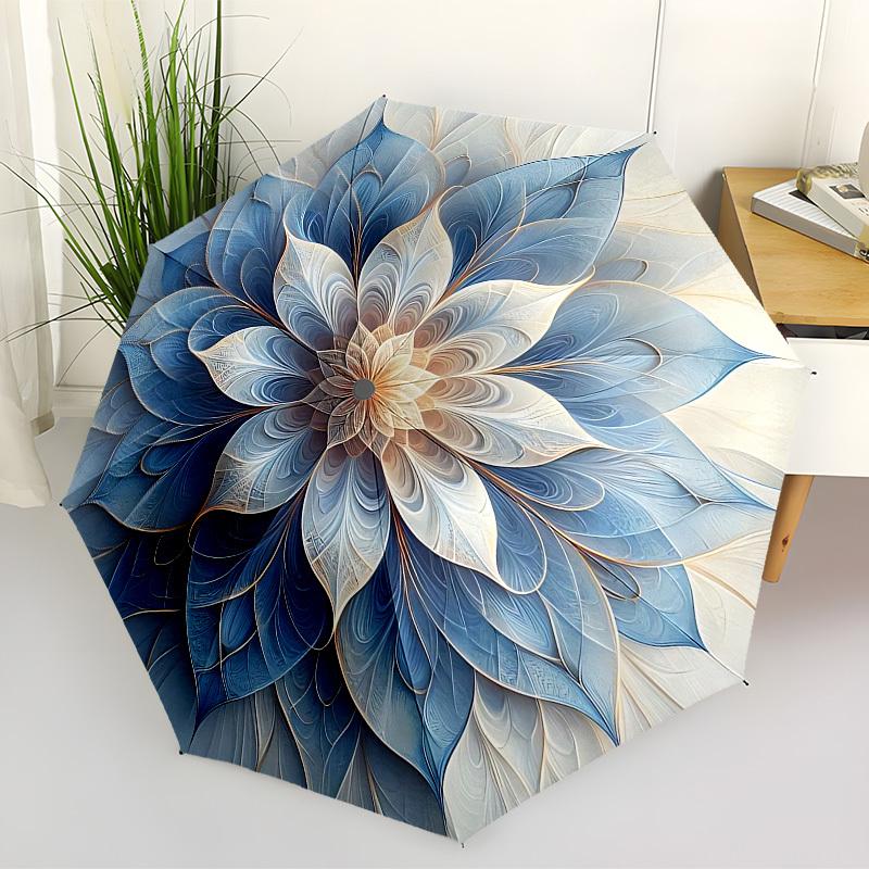 

1pc Blue Lotus Mandala Automatic Open/Close Umbrella, Folding Compact Umbrella with Lightweight Design for Women/Menyy251028196