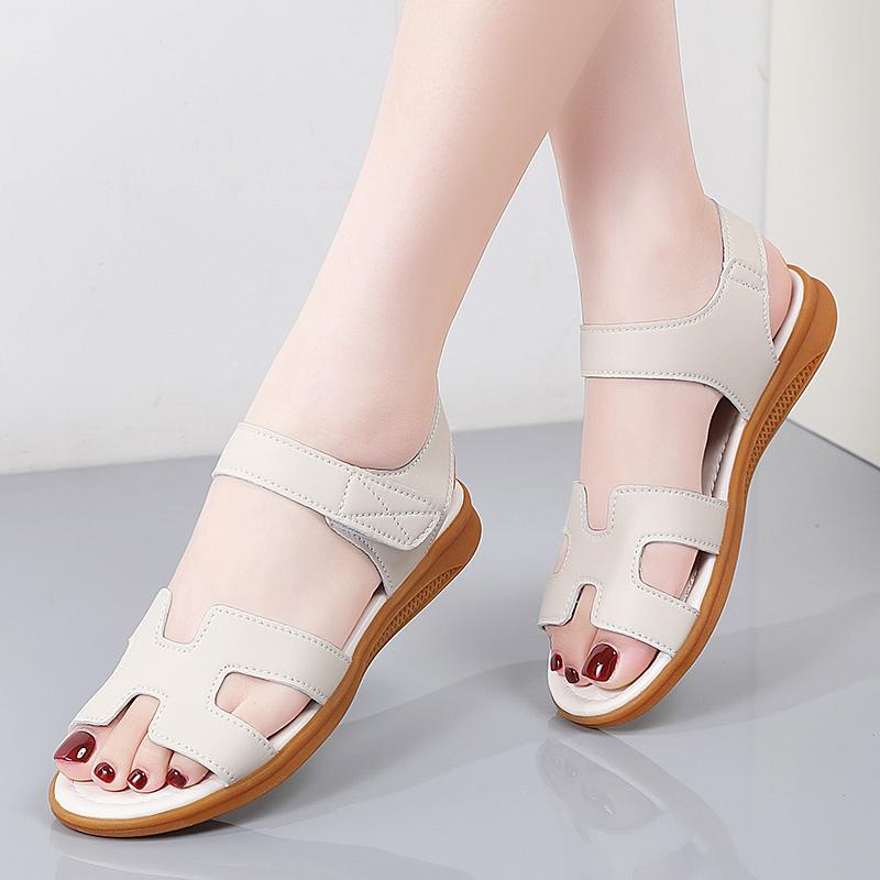 Women Black Sandals Summer White Dressy Open Toe Casual Flats Sandals Plus Size