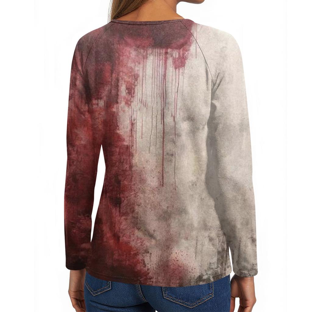 Women's Casual Fashion Snowflake Printed Vintage Casual Print Long Sleeve V-Neck Pullover Top Blouse