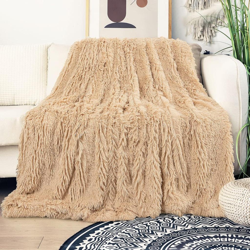 Decorative Extra Soft Fuzzy Faux Throw Blanket Reversible Long Hair Shaggy,Fluffy Cozy Plush Comfy Microfiber Fleece Blankets for Couch Sofa Bedroom