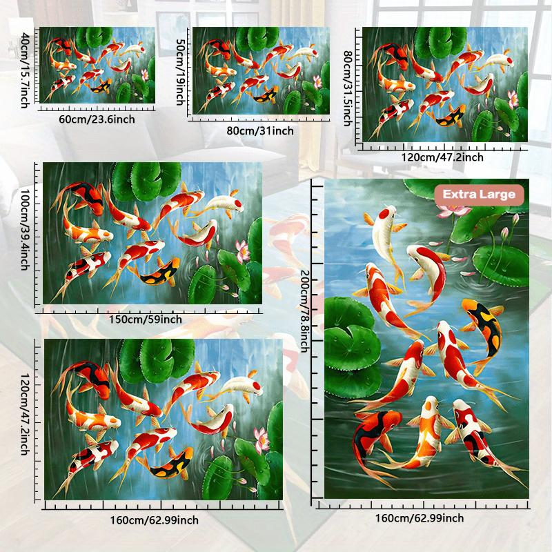 3D Koi Fish Print Soft Kitchen Rug Anti-Fatigue Kitchen Rug Waterproof Non-Slip Rugs Set Runner Rug Bedside Rug Absorbent Carpet For Kitchen