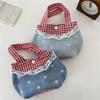 5 Sweet little fresh lace handbag retro fashion red and blue contrasting color plaid handbag