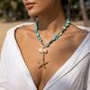 Boho Big Starfish Shell Conch Pendant Necklace for Women Creative Irregular Stone Beads Choker Summer Beach Vacation Jewelry