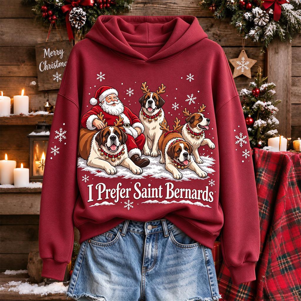 Women's Casual Hooded Sweatshirt with Christmas Letter A Print for Holiday and Everyday Wear