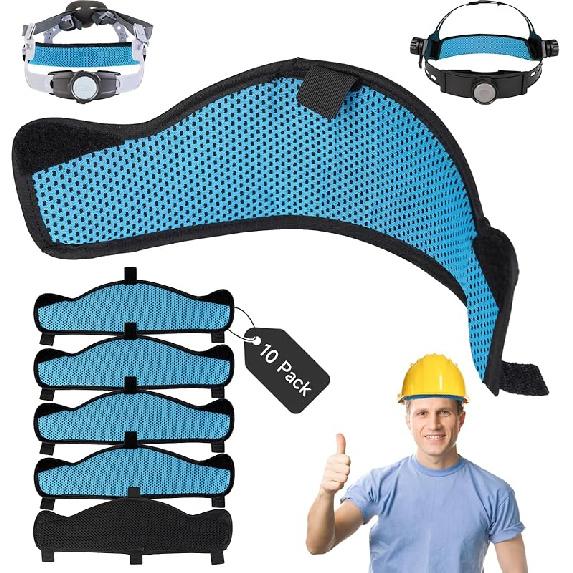 10Pcs Hard Hat Sweatband Washable Cotton Hard Hat Liner Reusable Hard Hat Accessories Air Cushion Sweatband Helmet Comforter Pad Blue 10pcs