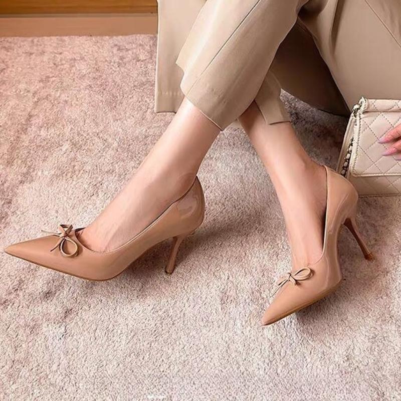 

2026 Women s Shoes New Autumn Pointed Toe Women s High Heels Elegant Thin Heels Dress Pumps Ladies Fashion Bow Shoes Women 36 абрикосовий