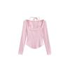 Sweet desire human lace-up neck fake two long-sleeved T-shirt women's autumn pure desire bow arc edge hem short top