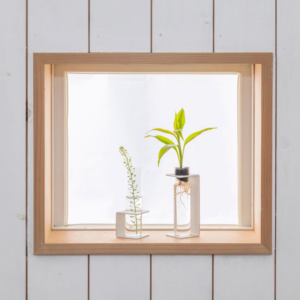 [Made In Tsubame-Sanjo] TETSUNAGI C & C Long Flower Vase Set, Single Flower Vase, Steel and Glass Test Tube, Mini, Made In Japan, Interior Decor,