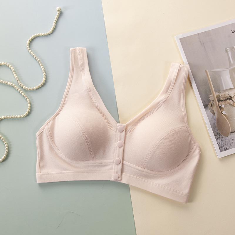 Underwire-Free Front Closure Bra for Middle-Aged & Elderly - Lightweight, Easy-Off, Solid Color Design