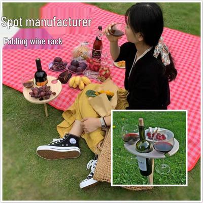 Portable Folding Outdoor Wine Table & Beach Insert Rack for Picnics
