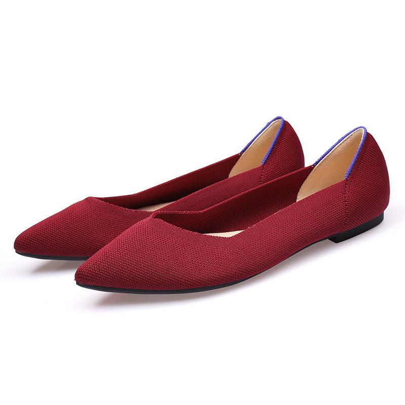 Egg Rolls Spring and Autumn Flying Knitted Single Shoes 40 Doudou 41 Flat Bottom 43 Large Size Women's Shoes Soft Sole Knitted Pointed Tip