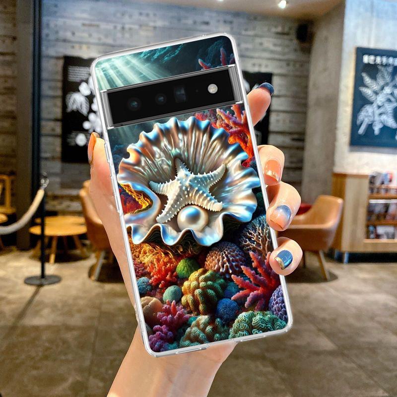 Phone Case Cover for Google Pixel 9 8 7 6 5 4 4XL 7A 6A 5A 4A 3A Pro XL 5G Transparent Soft TPU Shell Ocean Life Theme Pattern