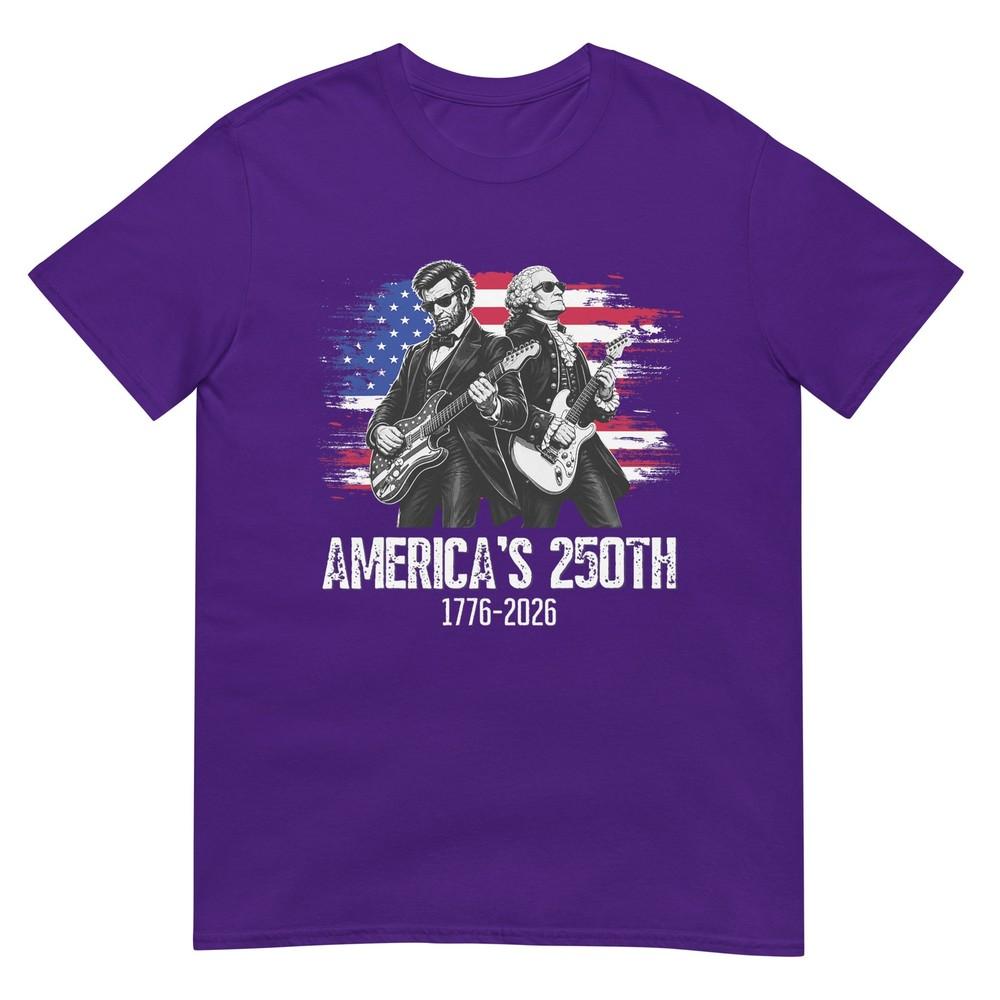 George Washington Lincoln Playing Guitar 4th July 250th TShirt