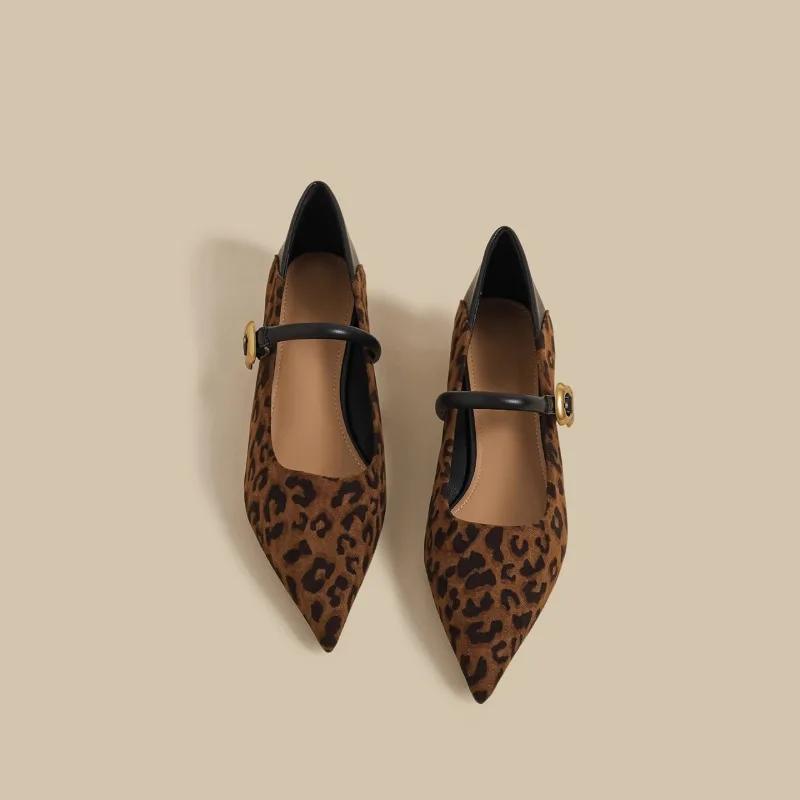 Fashion Pointed Toe Leopard Print Shallow Mouth Pumps 2025 New Hot Sale Light Retro Mid Heel Buckle Strap Women's High Heels