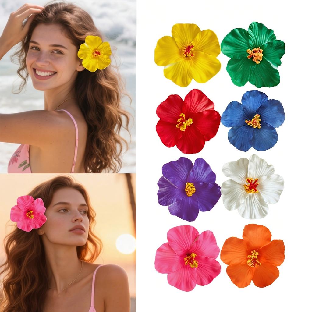 8pcs Hawaiian Flower Hair Clips Artificial Flower Clips Plumeria Hibiscus Flower Hair Clips Beach Party Summer Hair Accessories