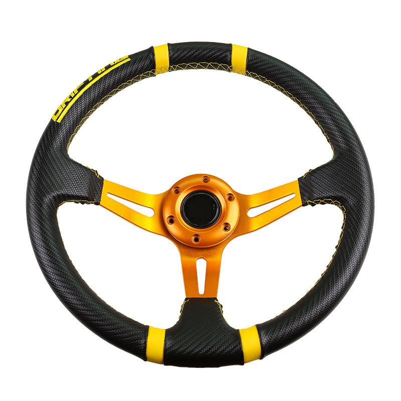 Universal 6 Bolt 350mm Deep Dish PVC Leather Carbon Fiber Steering Wheel