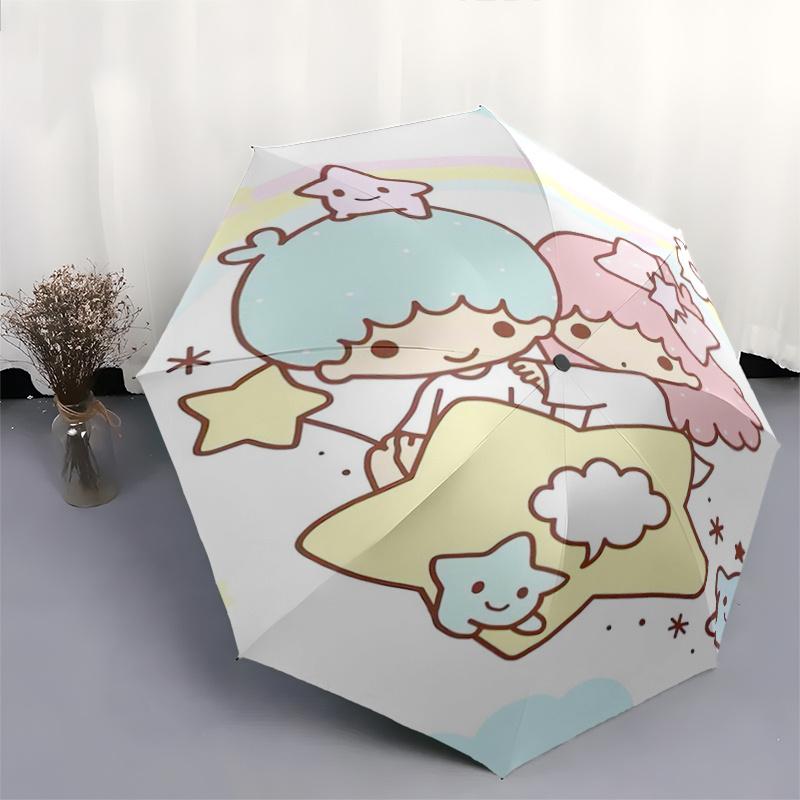 1pc Sanrio Rainbow Little twin stars Cartoon Umbrella, Portable 3-Fold Compact Umbrella, Suitable for Camping, Hiking and Travel, Ideal Easter Birthda