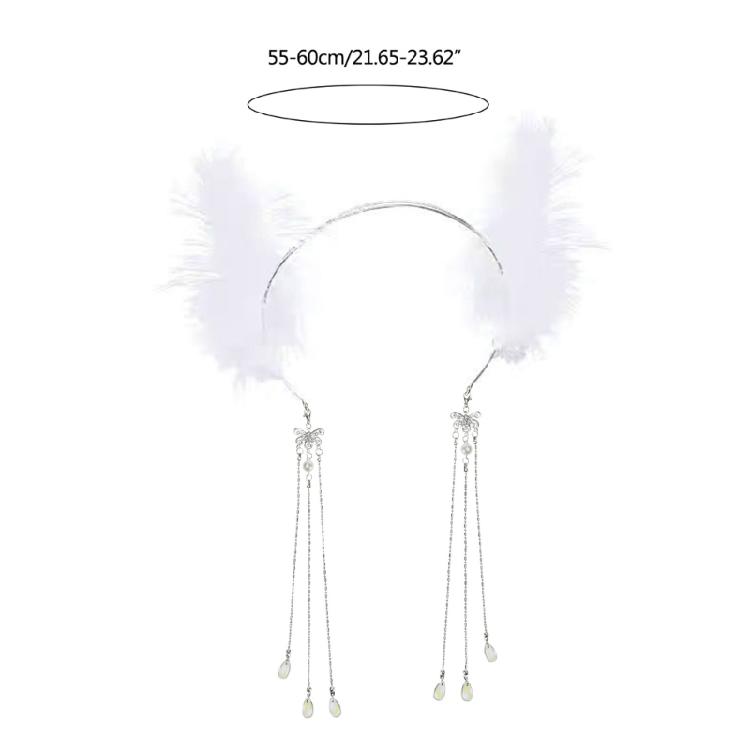 Feather Headband with Tassel White Feather Hair Hoop Headwear for Women