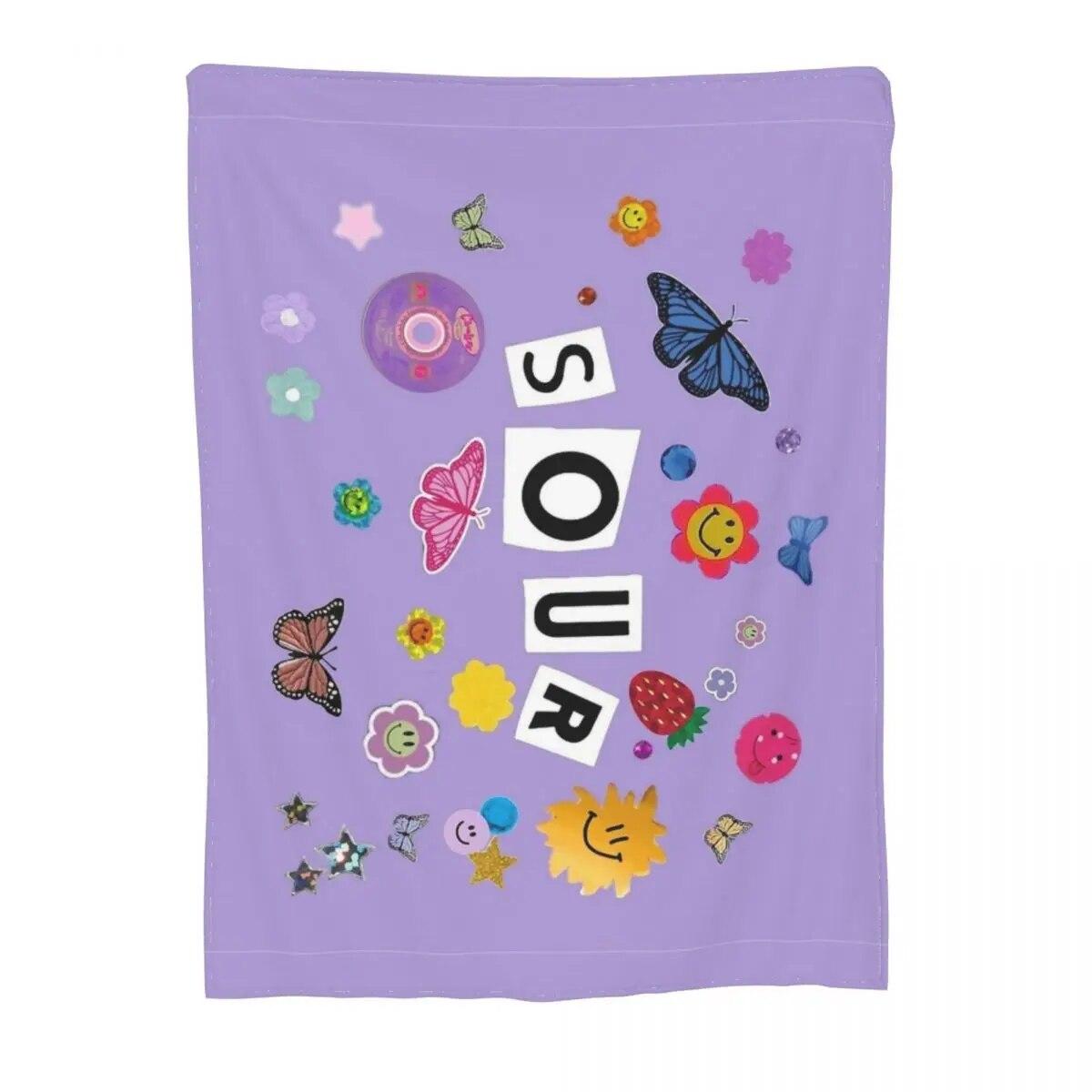 

Вязаное одеяло Olivia Rodrigo Sour со всеми наклейками, плюшевое одеяло, диван для спальни, индивидуальное мягкое теплое покрывало 125x100cm