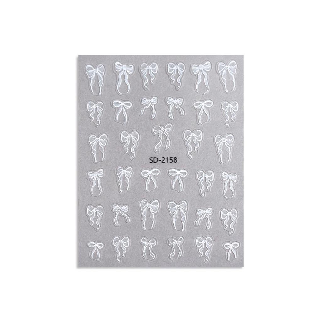 Weiße Schleife 3D Nagelsticker - Dünne, langlebige und stilvolle Nageldekorationen