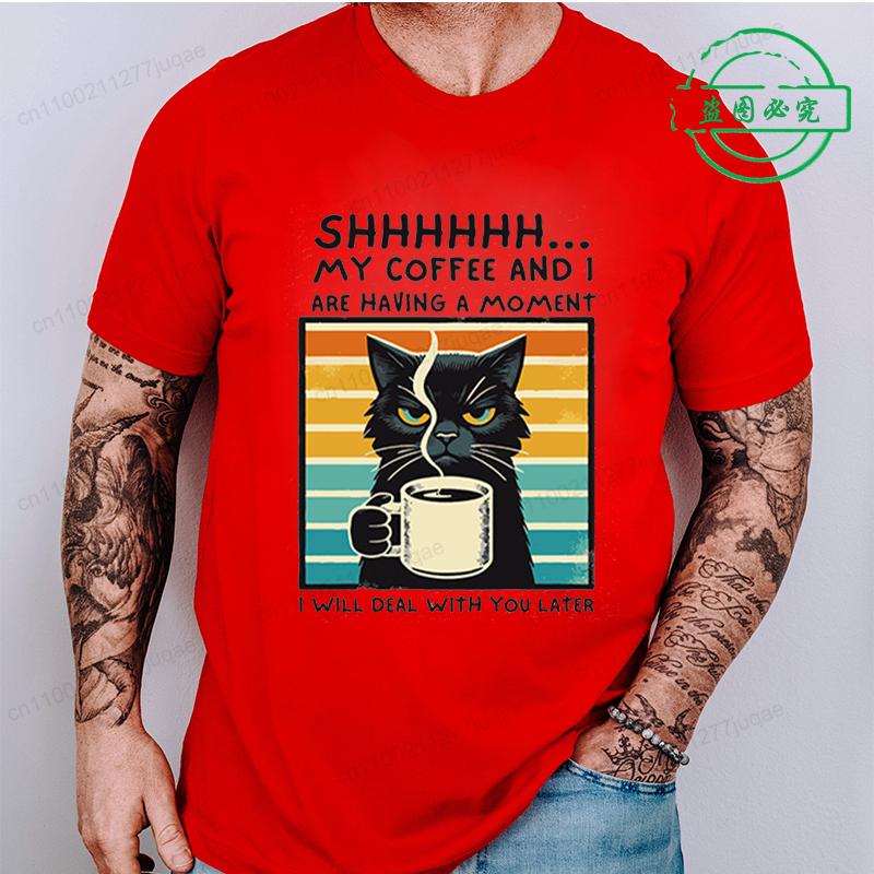 Coffee Spelled Backwards Black Cat T-shirt Funny Cute Graphic Tees Summer Unisex T Shirt Oversized Mens Clothes Oversize T-Shirt S