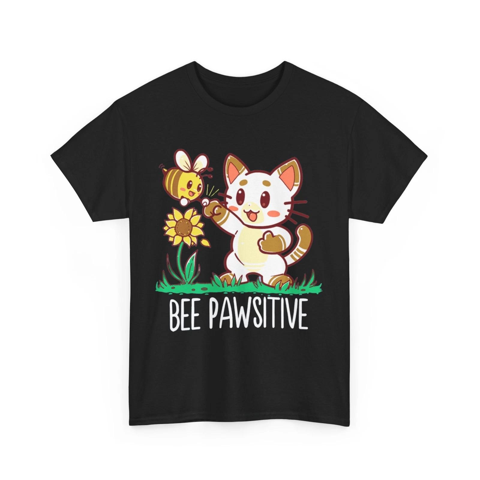 Funny White Cat T-Shirt | Bee & Cat | Bee Pawsitive Shirt S